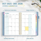 2026 Planner, Annecy Weekly ＆ Monthly Planner 2026, Jan. 2026 – Dec. 2026, 6.4" x 8.5" Monthly Agenda Planner with Tabs, Vegan Leather Cover, Spiral Binding, Double-sided Pocket, Bookmark, Grey Blue