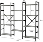 SUPERJARE Triple 4 Tier Bookshelf, Bookcase with 11 Open Display Shelves, Wide Book Shelf Book Case for Home & Office, Grey