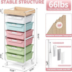 Rolling Storage Utility Cart With 6 Drawers,Art Supply Craft Organizer,Sewing Makeup Organizer And Storage,Office Organization Wooden Tabletop,Colorful