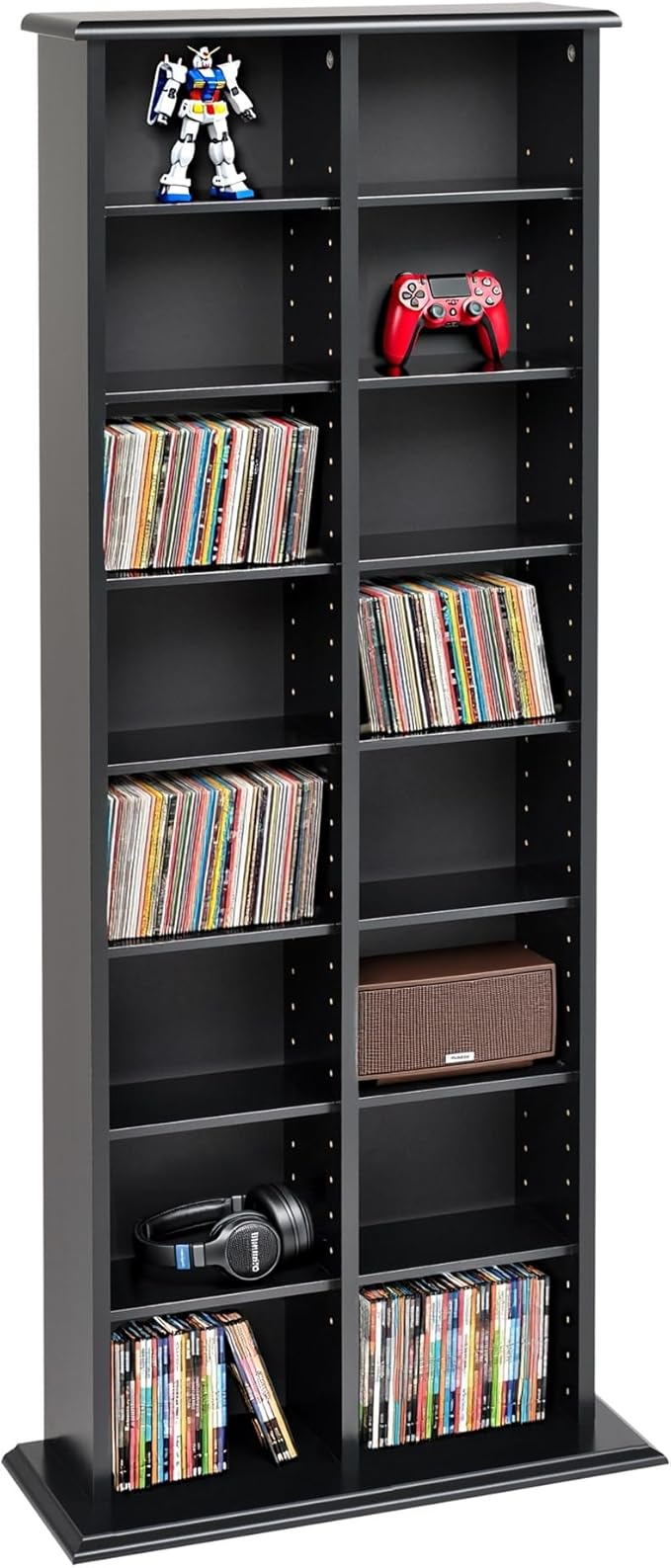Prepac 2 Column Tall Cabinet Media, Double Multimedia Storage Tower, Black