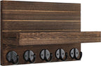 Lwenki Key Holder for Wall, Decorative Key and Mail Holder with Shelf Has Large Key Hooks for Bags, Coats – Paulownia Wood Key Hanger with Mounting Hardware (9.8”W x 6.7”H x 4.2”D) (Brown)