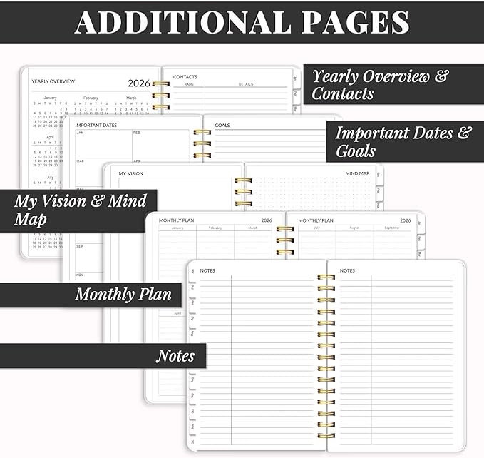 2026 Planner, Weekly and Monthly Planners with Tabs, A5 Spiral Bound Daily Calendar 2026 Planner, 12 Month Agenda Organizers from Jan. to Dec., Flexible Cover Appointment Book(Tarrow Tree)