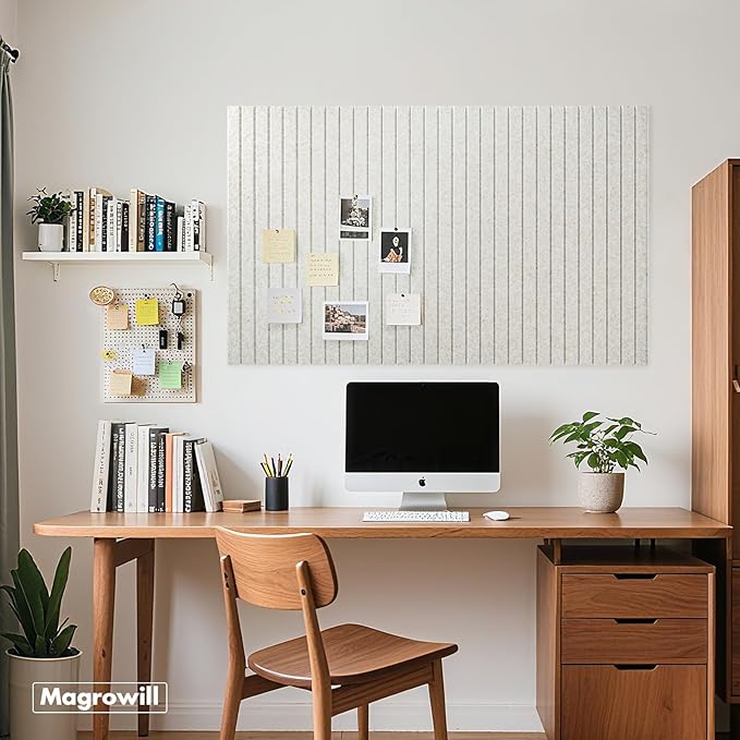 Cork Board Tiles for Wall with Push Pins, Removable 36" x 24" Slat Bulletin Board Sets, Adhesive Pin Board | Magrowill 6 Packs Felt Panels for Office Home Classroom Dorm Interior Wall Decor, Camel