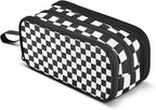 BOENLE Black White Checkered Pencil Case Box Boys Girls Large Pencil Pouch Zipper Compartments Big Capacity Stationery Pen Bag Organizer for Kids Teens Adults School