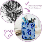 Leather Pen Holder for Desk Blueberry Blue Pencil Cup Desktop Organizer Makeup Brush Holders Office Supplies for Home, Kids & School