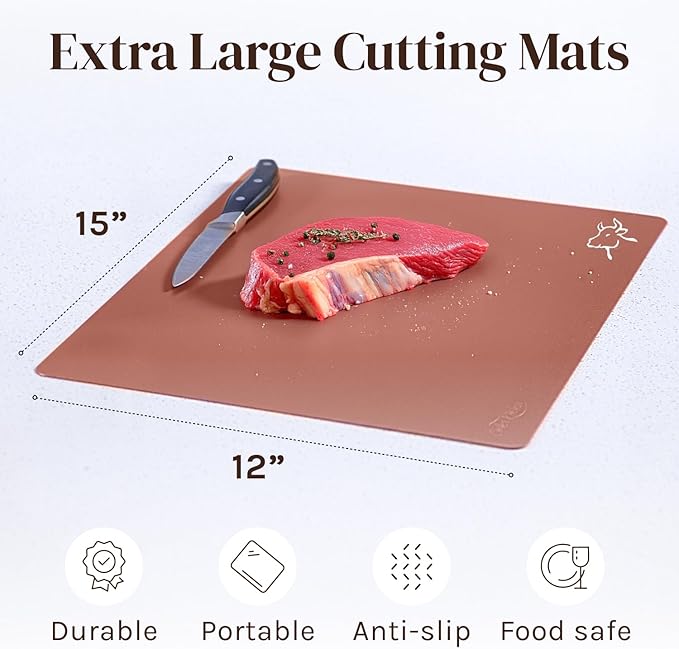Cooler Kitchen Extra Thick Pastel Flexible Plastic Cutting Board Mats with Food Icons & EZ-Grip Waffle Back, (Set of 4) Dishwasher Safe