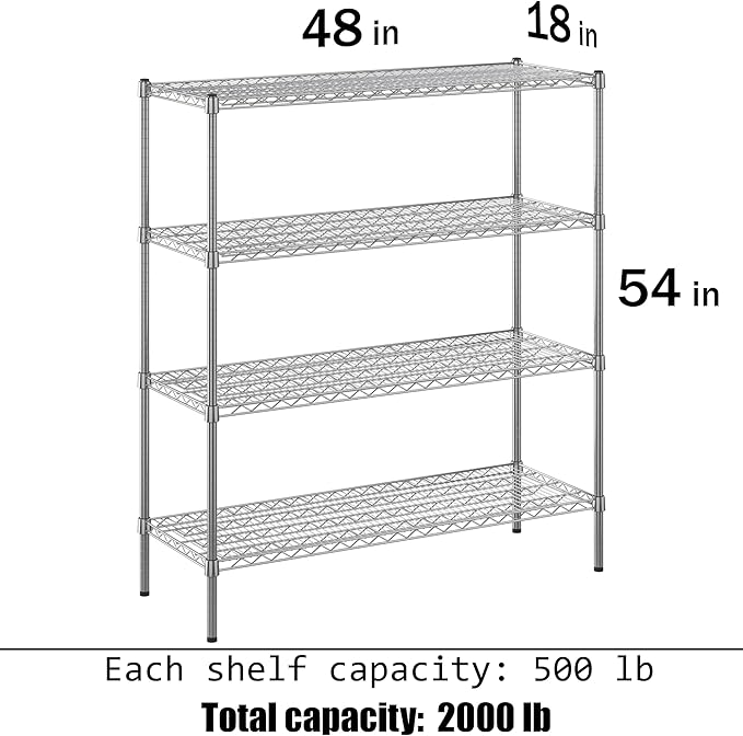 Regal Altair 18" Deep x 48" Wide x 54" Height Wire Shelving Kit | 4-Tier | NSF Commercial Storage Rack Unit