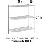 Regal Altair 21" Deep x 48" Wide x 54" Height Wire Shelving Kit | 3-Tier | NSF Commercial Storage Rack Unit