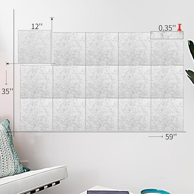 Large Cork Bulletin Board Alternative for Office60 x 35" - 15 Pack Felt Bulletin Boards Dart Wall Protectors 70 Pcs Safe RemovableAdhesive Tabs Pcs for Office Wall, School, Home Decor, Silvery Grey