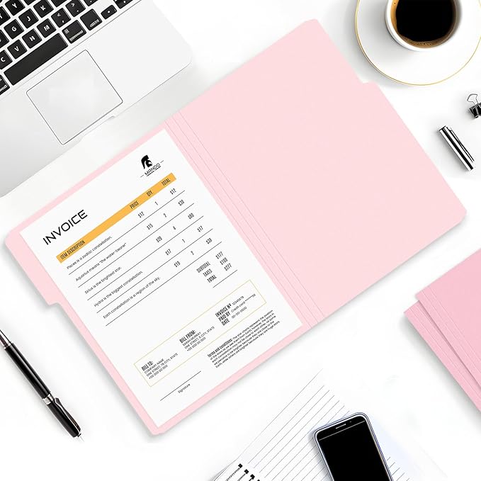 SUNEE File Folders, 120 Pack Manilla Folders 8.5 x 11, Colored File Folders Home Office School Supplies for Documents Files Paper, Pink