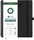 BEZEND 2 Year Monthly Planner 2025-2026 Medium Size 7" x 9" (Jan 2025 - Dec 2026) Spiral Calendar Book with Tabs, 120 GSM Thick Paper, Storage Pockets & Notes, PU Leather Softcover in Black