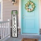 LuZhiQiang Front Porch for Welcome Standing Sign 45"X9" Vertical Tall Long Leaner Outdoor Front Door Wood Framed Decor (Black)