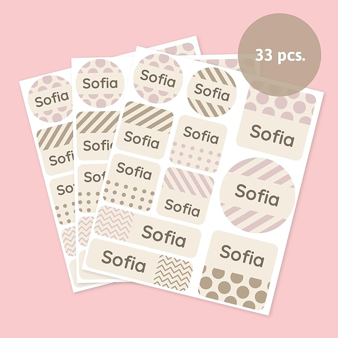 Large Name Labels for Kids (33) - Custom Stickers for Daycare and School Supplies - Durable, Waterproof Stickers for Water Bottles, Lunch Boxes, and More with Unique Designs - Pattern 1
