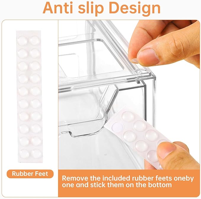 Stebopum 4 Pack Stackable Makeup Organizer, 4.4'' Tall Acrylic Bathroom Makeup Organizer and Storage Drawer with Pull-out Handle, Clear Plastic Storage Bins for Vanity,Pantry,Desk,Undersink,Kitchen