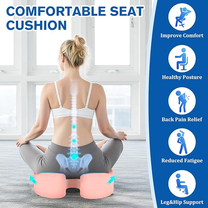 CushyOasis Seat Cushion, Chair Cushions, Office Chair Cushions, Anti-Slip Bottom & Removable Cover Tailbone Pain Relief Cushion, Memory Foam Seat Cushion, 5.28 in Thick (Pink)