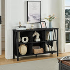 HOMISSUE Cube Storage Organizer Shelf, Rustic Short Wide Bookshelf with 6 Cubes, Industrial Low Cubby Bookcase with 3-Tier Shelves, Horizontal Book Case for Living Room, Office, Black