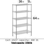 Regal Altair 18" Deep x 36" Wide x 64" Height Wire Shelving Kit | 5-Tier | NSF Commercial Storage Rack Unit