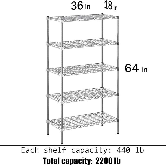 Regal Altair 18" Deep x 36" Wide x 64" Height Wire Shelving Kit | 5-Tier | NSF Commercial Storage Rack Unit