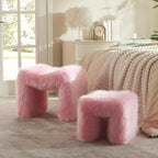 ZYKZYK Small Ottoman Set of 2 Vanity Stool Chair with Modern Ottoman Foot Rest M-Shaped Design for Bedroom Entryway Makeup Vanity Entryway (2-in-1) Pink