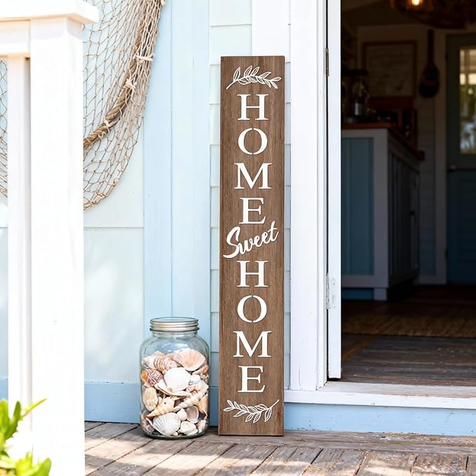 Farmhouse Wooden Welcome Sign Stand for Front Door, 47" Rustic Large Home Sweet Home Welcome Sign for front porch, Vertical Tall Xmas Gift Porch Leaner Decor for Outdoor Patio Garden