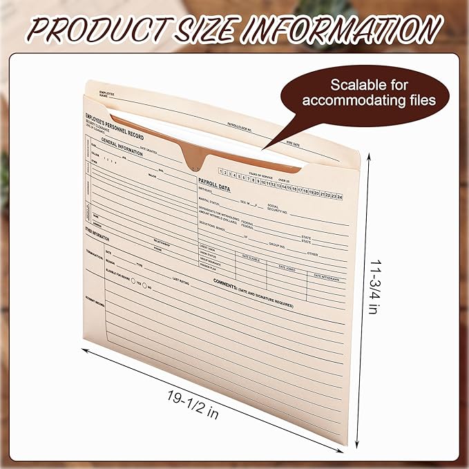 Glenmal 100 Pack Personnel Record Jacket Flat Expansion Employee Record File Jacket 9.5 x 11.75 Inches Employee File Folders for Office Business Commercial Supplies