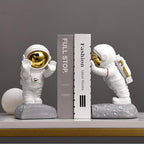 Kakizzy Decorative Space Theme Bookends - Astronaut Resin Bookends with Anti-Slip Base - Sturdy, Fun & Unique Book Holders for Heavy Books (Gold)