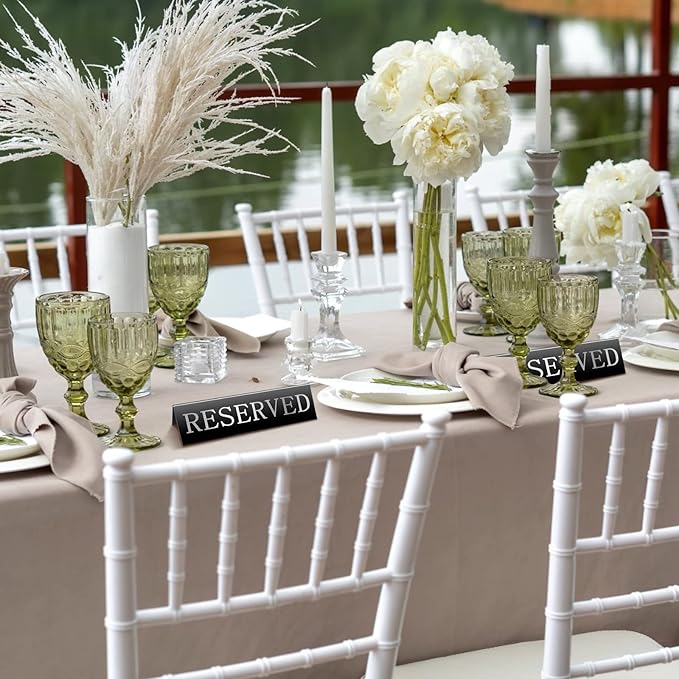 Peryiter 12 Pcs Table Top Reserved Sign Metal Reserved Table Tent Signs Double Sided Guest Reservation Seat Indicators for Wedding Restaurant Family Ceremony Events, 5.91 x 3.15 Inches(Black)