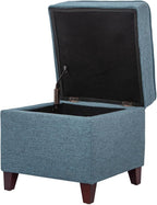Asense 17 Inch Square Storage Ottoman,Small Foot Rest Stool for Couch, Faux Linen Fabric Upholstered Footstool Cube for Entryway Bedroom Living Room, Blue