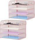 Marbrasse 2 Pack 4 Tier Paper Organizer Letter Tray - Mesh Desk File Organizer with Handle, Paper Sorter Organizer for Letter/A4 Office File Folder Holder (Pink, 12.6" x 9.1" x 10.7")