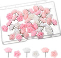 XLIUAX 40Pcs Flower Push Pins, Rose Thumb Tacks Cute Pink Thumbtacks for Cork Board Decorative Push Pins for Bulletin Board Photos Wall Maps Offices