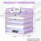Supeasy 5 Trays Paper Organizer Letter Tray with Handle-Mesh Desk File Organizer, Paper Sorter Desk Organizer for Office, Home or School
