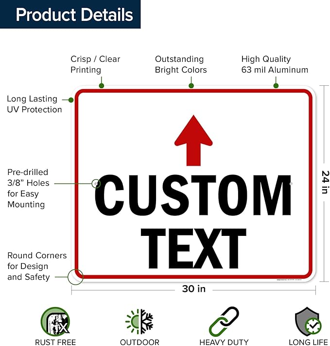 Custom Arrow,Custom Directional Sign, Up Arrow,24x30 Inches, Rust Free .063 Aluminum, Fade Resistant, Made in USA by My Sign Center