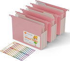 Extra Capacity Hanging File Folders, 3.15" Reinforced Wheat Straw Expanding Hanging Folder Letter Size, Heavy Duty for Filing Cabinets, File Organizer for Office & Home-Strawberry Pink-3 Packs