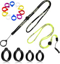 Chinco 16 Pcs Anti Lost Lanyard Set Include 2 Necklace Lanyards Safety Neck Strap with 14 Silicone Ring Soft Protective Ring(Yellow, Black)