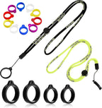 Chinco 16 Pcs Anti Lost Lanyard Set Include 2 Necklace Lanyards Safety Neck Strap with 14 Silicone Ring Soft Protective Ring(Yellow, Black)