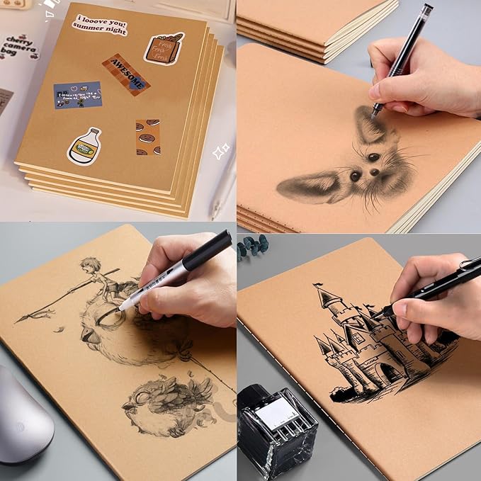 Zegrox 16 Pack Kraft Notebooks, Journals in Bulk for Writing, Blank Paper Sketchbooks, 60 Pages Notebook, 8.3x5.5 Inch, A5 Size, Travel Journal Set, for Gifts, Students and Office Supplies