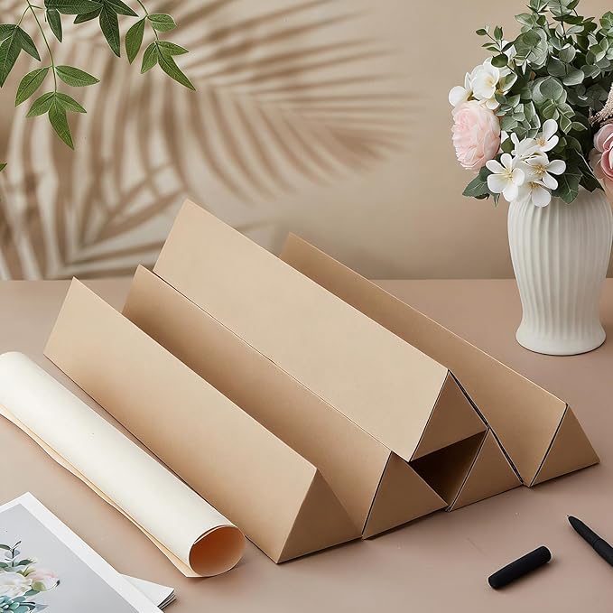 Tatuo 50 Pcs Triangle Mailing Tubes 18.25 L x 3 W x 3 H Corrugated Cardboard Box Poster Tube for Protecting, Shipping, Mailing and Storage of Blueprints, Artwork, Crafts, Long Art Holder(Brown)
