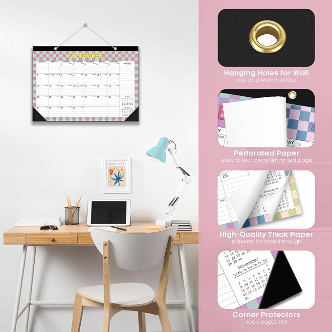 3 Pack of Desk Calendar 2026, 21 Months Calendar Runs from October 2025 to June 2027 - Large 17" x 12" Desktop/Wall Monthly Planner for Home School, or Office - Checkered