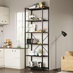 Casaottima Book Shelf, 6 Tier Tall Bookshelf, Modern Wood Bookcase Shelves for Bedroom, Industrial Display Shelf for Living Room Home Office Kitchen, Standing Shelving Unit Storage Organizer, Black