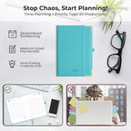 IN-LUXPRO Daily Planner 2026 with One Page Per Day,(A5-8.5" x 5.9"),12 Months Calendar Hourly Appointment Book Monthly Tabs & Self-adhesive Pen Holder,Inner Pocket, Vegan Leather Hardback,Light Blue