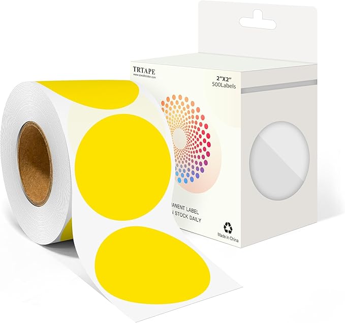 2 Inch Round Color Coding Labels (500 Count) - Yellow Dot Stickers Circle Labels with Dispenser Box for Warehouse, Filing, Industrial, Office Organization