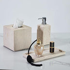Rectangular Ivory Travertine Bathroom Trash Can, Natural Organic Stone Office Wastebasket, Wabi-Sabi Durable Storage Basket, Garbage Container for Bathroom, Home Office, Bedroom, Living Room, Toilet