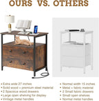 Edbuosy 27 inch Wide Night Stand with Charging Station, Bedside Table with Open Shelf, 2 Drawers Small Wood Dresser, Modern Wood Nightstand for Bedroom/Living Room (Rustic Brown)
