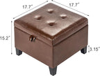 Asense 17 Inch Faux Leather Ottoman with Storage, Square Ottoman Footstool Upholstered Footrest for Couch Entryway Bedroom Living Room, Coffee