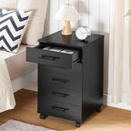HOOBRO 5-Drawer File Cabinet, Office Cabinet with Drawers, Wooden Storage Cabinet with Wheels for Makeup, Home Office, Study, Easy Assembly, Black BK05WJ01