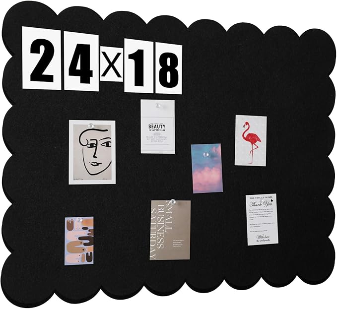 Mooliwe Scalloped Felt Bulletin Board 24 x 18 Inches Foldable Black Pin Cork Board Alternative for Wall, 2' x 1.5' Trifold Picture Vision Self Adhesive Bulletin Decorative