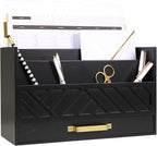 BLU MONACO | Wooden Mail Organizer with Drawer and Gold Handle | Mail Sorter Organizer Countertop for Desk | Outgoing Mail Holder and Letter Sorter for Desk Storage
