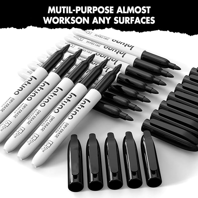 INTUNO Dry Erase Markers, 108 Count Black, Fine tip, Low-Odor, Perfect for Office, Teaching, Meeting, Presentation, Classroom, Home