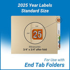 2025 Year Labels, Doctor Stuff 2025 Chart Stickers, Holographic Orange Colored, USA Made Year Label for End Tab File Folders, 500 Labels per Roll, 1 Roll, 3/4" x 1-1/2"