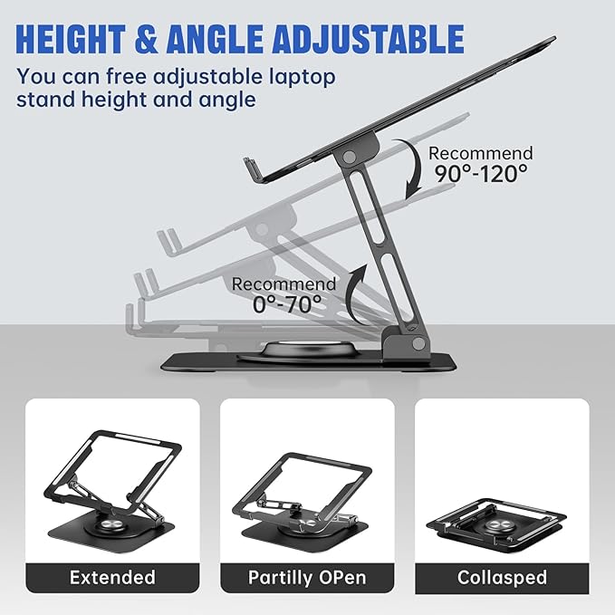 JOYEKY Laptop Stand for Desk, Adjustable Computer Stand with 360° Rotating Base, Ergonomic Laptop Riser for Collaborative Work, Foldable & Portable Laptop Stand, fits for All 10-16" Laptops